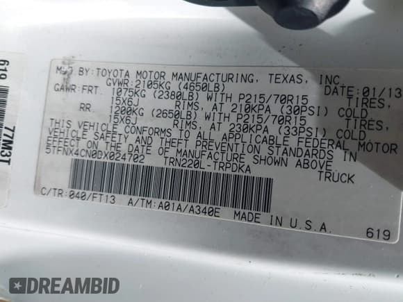 ✅ 2013 Toyota Tacoma • VIN: 5TFNX4CN0DX024702 • Lot: 41844889. Wystawiony na IAAI z przebiegiem 119 581 mil. Bezpłatny archiwum sprzedaży aukcyjnych z USA i szczegółowy raport historii pojazdu na DreamBid. Zdjęcie 9.