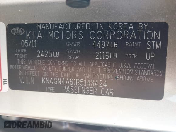 ✅ 2011 Kia Optima EX • VIN: KNAGN4A61B5143424 • Lot: 42776568. Listed on IAAI with 167,168 mi. Free auction sales archive from the USA and detailed vehicle history report at DreamBid. Image 9.