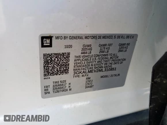 ✅ 2021 GMC Terrain SLE • VIN: 3GKALMEV2ML310851 • Лот: 91435295. Опубликован ранее на Copart с пробегом 99 999 миль. Бесплатный доступ к архиву аукционных продаж из США и подробный отчёт об истории автомобиля на DreamBid. Изображение 14.