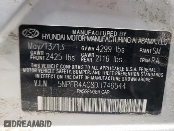 ✅ 2013 Hyundai Sonata GLS • VIN: 5NPEB4AC8DH746544 • Lot: 70664094. Listed on Copart with 82,194 mi. Free auction sales archive from the USA and detailed vehicle history report at DreamBid. Image 12.