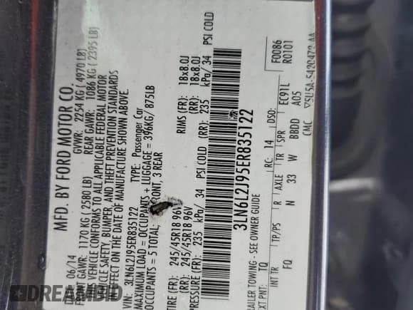 ✅ 2014 Lincoln MKZ • VIN: 3LN6L2J95ER835122 • Lot: 92249175. Wystawiony na Copart z przebiegiem 118 105 mil. Bezpłatny archiwum sprzedaży aukcyjnych z USA i szczegółowy raport historii pojazdu na DreamBid. Zdjęcie 13.