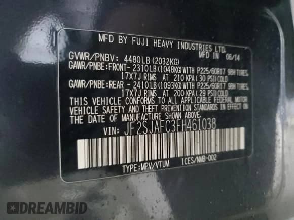 2015 Subaru Forester Premium с VIN JF2SJAFC3FH461038, выставлен на аукционе Copart как лот 89730115 с пробегом 148 064 миль миль и Списание • Salvage title. История ставок и продаж доступна на DreamBid. Изображение 12.