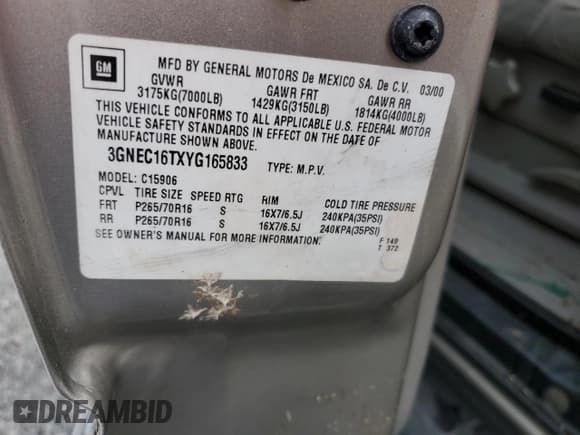 ✅ 2000 Chevrolet Suburban LS • VIN: 3GNEC16TXYG165833 • Lot: 76269344. Wystawiony na Copart z przebiegiem Nie podano. Bezpłatny archiwum sprzedaży aukcyjnych z USA i szczegółowy raport historii pojazdu na DreamBid. Zdjęcie 14.