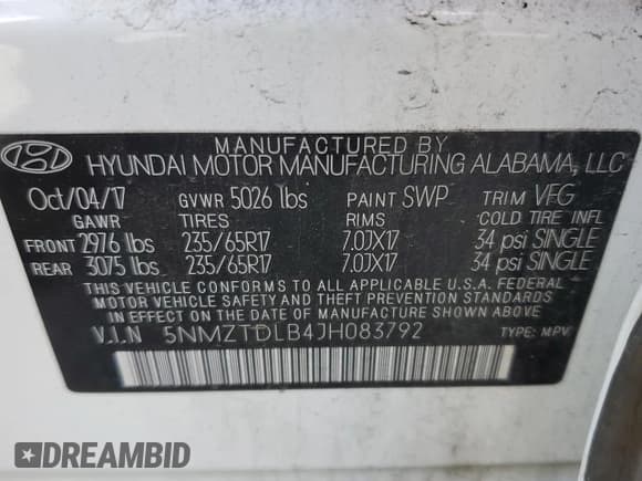 ✅ 2018 Hyundai Santa Fe 2.4L • VIN: 5NMZTDLB4JH083792 • Лот: 62271733. Опубликован ранее на Copart с пробегом Не указан. Бесплатный доступ к архиву аукционных продаж из США и подробный отчёт об истории автомобиля на DreamBid. Изображение 13.