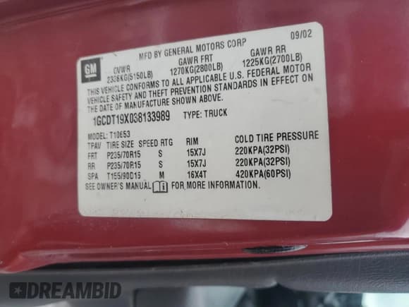 ✅ 2003 Chevrolet S-10 • VIN: 1GCDT19X038133989 • Лот: 82672414. Опубликован ранее на Copart с пробегом 98 545 миль. Бесплатный доступ к архиву аукционных продаж из США и подробный отчёт об истории автомобиля на DreamBid. Изображение 14.