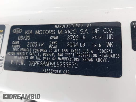 ✅ 2020 Kia Forte LXS • VIN: 3KPF24AD9LE233870 • Лот: 43304036. Опубликован ранее на IAAI с пробегом 132 392 миль. Бесплатный доступ к архиву аукционных продаж из США и подробный отчёт об истории автомобиля на DreamBid. Изображение 9.