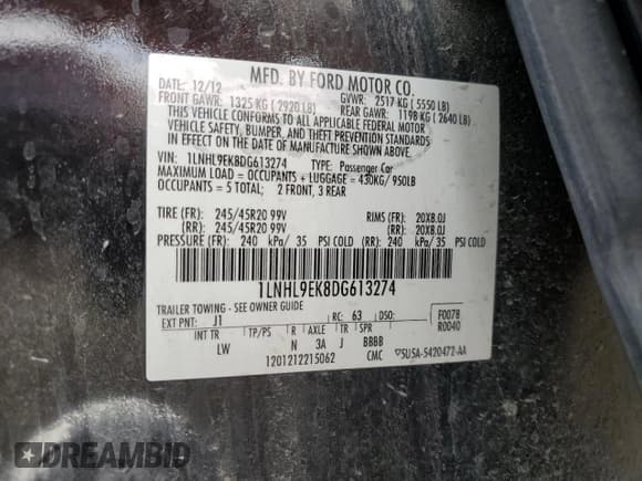 ✅ 2013 Lincoln MKS • VIN: 1LNHL9EK8DG613274 • Лот: 72090285. Опубликован ранее на Copart с пробегом 184 454 миль. Бесплатный доступ к архиву аукционных продаж из США и подробный отчёт об истории автомобиля на DreamBid. Изображение 12.