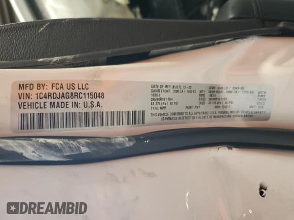 ✅ 2024 Dodge Durango SXT • VIN: 1C4RDJAG8RC115048 • Lot: 54190645. Listed on Copart with Not provided. Free auction sales archive from the USA and detailed vehicle history report at DreamBid. Image 12.