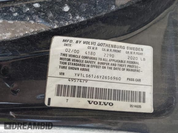 ✅ 2000 Volvo S70 • VIN: YV1LS61J6Y2656960 • Лот: 42190335. Опубликован ранее на IAAI с пробегом 238 126 миль. Бесплатный доступ к архиву аукционных продаж из США и подробный отчёт об истории автомобиля на DreamBid. Изображение 9.