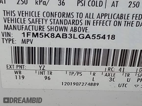 ✅ 2020 Ford Police Interceptor Utility • VIN: 1FM5K8AB3LGA55418 • Lot: 42381056. Wystawiony na IAAI z przebiegiem 89 076 mil. Bezpłatny archiwum sprzedaży aukcyjnych z USA i szczegółowy raport historii pojazdu na DreamBid. Zdjęcie 9.