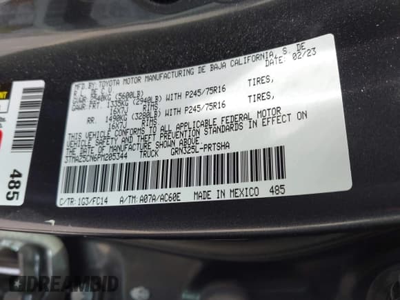 ✅ 2023 Toyota Tacoma SR5 • VIN: 3TMAZ5CN6PM205344 • Lot: 42877865. Listed on IAAI with 7,530 mi. Free auction sales archive from the USA and detailed vehicle history report at DreamBid. Image 9.