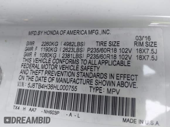 ✅ 2017 Acura RDX • VIN: 5J8TB4H36HL000755 • Lot: 39087074. Listed on IAAI with 101,511 mi. Free auction sales archive from the USA and detailed vehicle history report at DreamBid. Image 9.