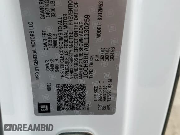 ✅ 2020 Chevrolet Colorado 2WD Work Truck • VIN: 1GCHSBEA8L1130259 • Лот: 73188984. Опубликован ранее на Copart с пробегом 42 910 миль. Бесплатный доступ к архиву аукционных продаж из США и подробный отчёт об истории автомобиля на DreamBid. Изображение 12.