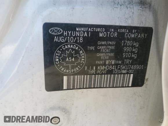 ✅ 2019 Hyundai Elantra SEL • VIN: KMHD84LF5KU748901 • Lot: 85103485. Listed on Copart with 98,021 mi. Free auction sales archive from the USA and detailed vehicle history report at DreamBid. Image 12.