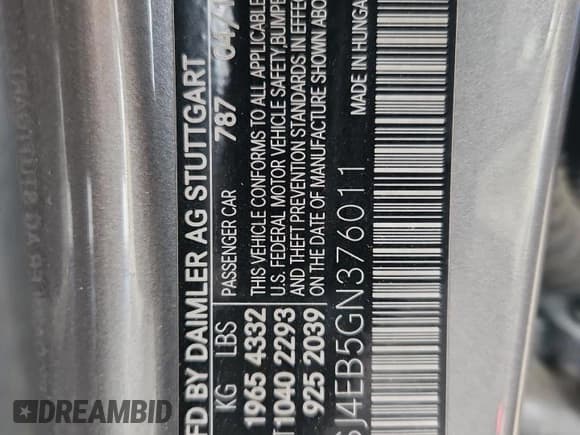 ✅ 2016 Mercedes-Benz CLA 250 • VIN: WDDSJ4EB5GN376011 • Lot: 81336265. Wystawiony na Copart z przebiegiem 98 919 mil. Bezpłatny archiwum sprzedaży aukcyjnych z USA i szczegółowy raport historii pojazdu na DreamBid. Zdjęcie 12.