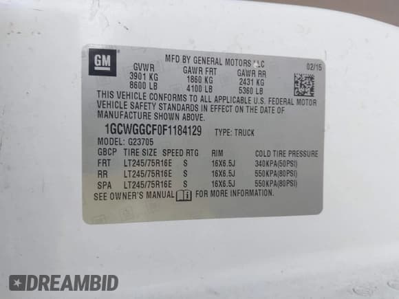 ✅ 2015 Chevrolet Express Cargo • VIN: 1GCWGGCF0F1184129 • Lot: 42705530. Listed on IAAI with 185,687 mi. Free auction sales archive from the USA and detailed vehicle history report at DreamBid. Image 9.