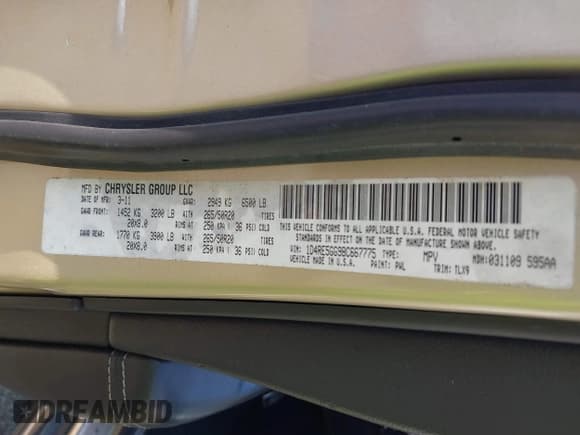 ✅ 2011 Dodge Durango Citadel • VIN: 1D4RE5GG9BC667775 • Lot: 42543175. Listed on IAAI with 191,632 mi. Free auction sales archive from the USA and detailed vehicle history report at DreamBid. Image 9.