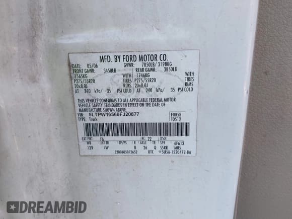 ✅ 2006 Lincoln Mark LT • VIN: 5LTPW16566FJ20877 • Lot: 41031075. Listed on IAAI with 256,635 mi. Free auction sales archive from the USA and detailed vehicle history report at DreamBid. Image 9.