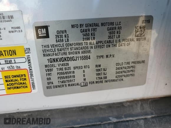 ✅ 2016 Chevrolet Traverse LT • VIN: 1GNKVGKD8GJ116884 • Лот: 93714045. Опубликован ранее на Copart с пробегом 132 136 миль. Бесплатный доступ к архиву аукционных продаж из США и подробный отчёт об истории автомобиля на DreamBid. Изображение 12.