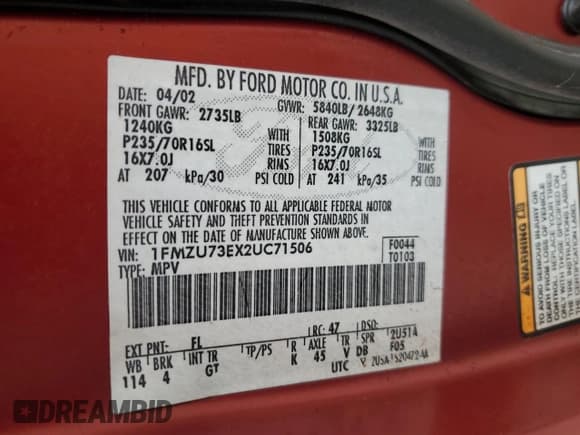 ✅ 2002 Ford Explorer XLT • VIN: 1FMZU73EX2UC71506 • Lot: 52396895. Listed on Copart with 201,469 mi. Free auction sales archive from the USA and detailed vehicle history report at DreamBid. Image 14.