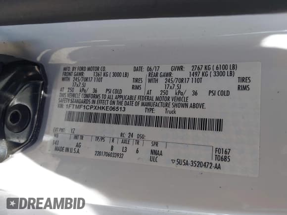 ✅ 2017 Ford F-150 XL • VIN: 1FTMF1CPXHKE06513 • Lot: 42166737. Wystawiony na IAAI z przebiegiem Nie podano. Bezpłatny archiwum sprzedaży aukcyjnych z USA i szczegółowy raport historii pojazdu na DreamBid. Zdjęcie 9.