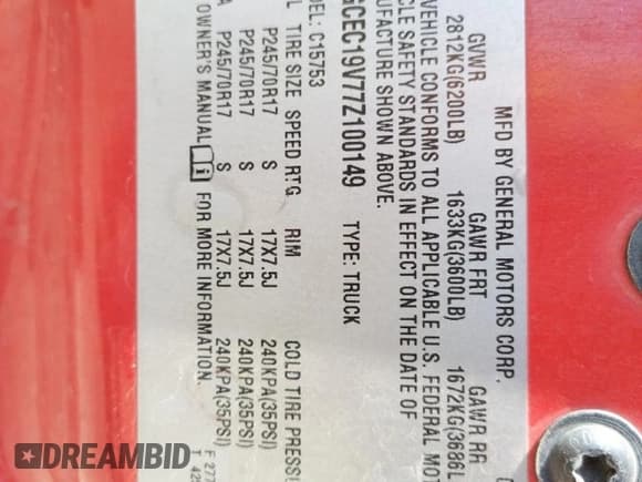 ✅ 2007 Chevrolet Silverado 1500 Work Truck • VIN: 1GCEC19V77Z100149 • Лот: 76168314. Опубликован ранее на Copart с пробегом 196 435 миль. Бесплатный доступ к архиву аукционных продаж из США и подробный отчёт об истории автомобиля на DreamBid. Изображение 12.