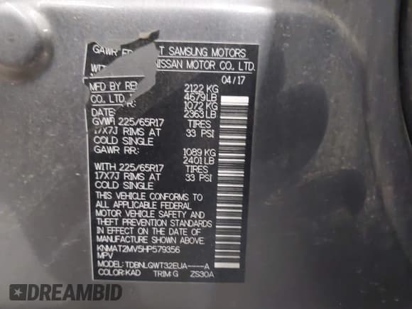 ✅ 2017 Nissan Rogue SV • VIN: KNMAT2MV5HP579356 • Лот: 43506623. Опубликован ранее на IAAI с пробегом 127 508 миль. Бесплатный доступ к архиву аукционных продаж из США и подробный отчёт об истории автомобиля на DreamBid. Изображение 9.