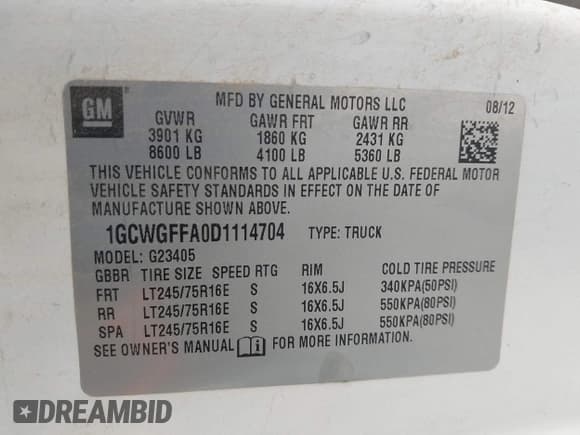 ✅ 2013 Chevrolet Express Cargo • VIN: 1GCWGFFA0D1114704 • Lot: 43574992. Wystawiony na IAAI z przebiegiem 214 816 mil. Bezpłatny archiwum sprzedaży aukcyjnych z USA i szczegółowy raport historii pojazdu na DreamBid. Zdjęcie 9.