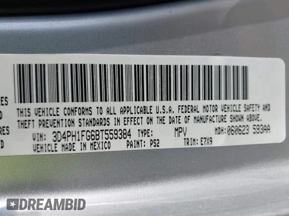 ✅ 2011 Dodge Journey Mainstreet • VIN: 3D4PH1FG6BT559384 • Lot: 43358618. Listed on IAAI with 148,054 mi. Free auction sales archive from the USA and detailed vehicle history report at DreamBid. Image 9.