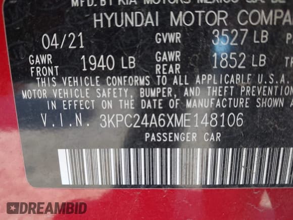 ✅ 2021 Hyundai Accent SE • VIN: 3KPC24A6XME148106 • Лот: 41206105. Опубликован ранее на IAAI с пробегом 38 901 миль. Бесплатный доступ к архиву аукционных продаж из США и подробный отчёт об истории автомобиля на DreamBid. Изображение 9.