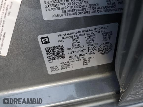 ✅ 2021 GMC Sierra 1500 SLE • VIN: 1GTV9BED7MZ345482 • Лот: 62396485. Опубликован ранее на Copart с пробегом 43 501 миль. Бесплатный доступ к архиву аукционных продаж из США и подробный отчёт об истории автомобиля на DreamBid. Изображение 13.