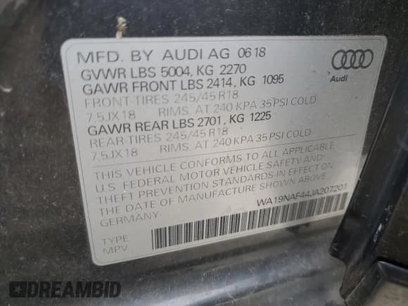 ✅ 2018 Audi allroad A4 Prestige • VIN: WA19NAF44JA207201 • Lot: 44395125. Listed on Copart with 104,060 mi. Free auction sales archive from the USA and detailed vehicle history report at DreamBid. Image 12.
