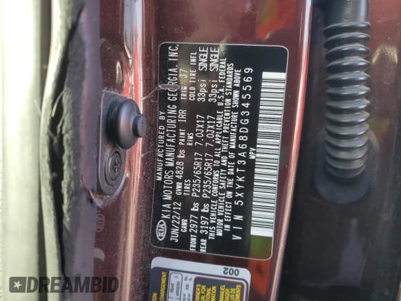 ✅ 2013 Kia Sorento LX • VIN: 5XYKT3A68DG345569 • Лот: 91930925. Опубликован ранее на Copart с пробегом 265 340 миль. Бесплатный доступ к архиву аукционных продаж из США и подробный отчёт об истории автомобиля на DreamBid. Изображение 13.