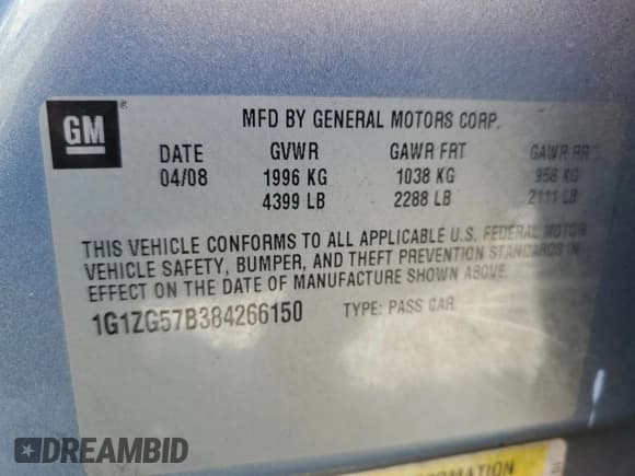 ✅ 2008 Chevrolet Malibu 1FL • VIN: 1G1ZG57B384266150 • Lot: 77019864. Wystawiony na Copart z przebiegiem 82 463 mil. Bezpłatny archiwum sprzedaży aukcyjnych z USA i szczegółowy raport historii pojazdu na DreamBid. Zdjęcie 12.