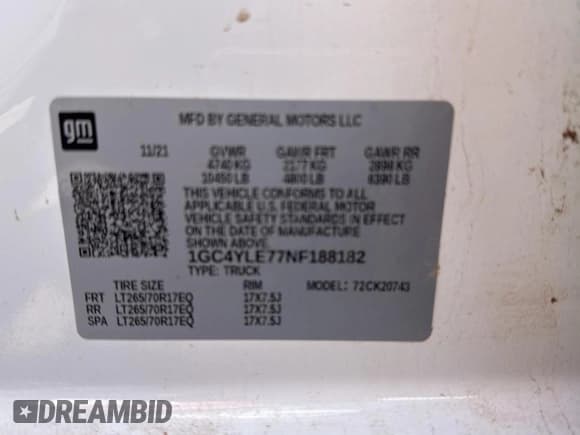 ✅ 2022 Chevrolet Silverado 2500HD Work Truck • VIN: 1GC4YLE77NF188182 • Лот: 67854195. Опубликован ранее на Copart с пробегом 60 514 миль. Бесплатный доступ к архиву аукционных продаж из США и подробный отчёт об истории автомобиля на DreamBid. Изображение 10.