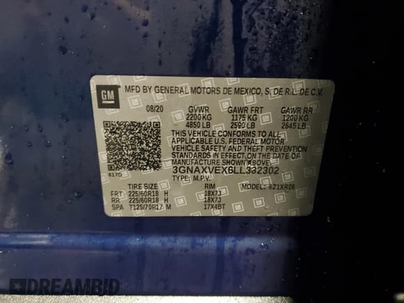 ✅ 2020 Chevrolet Equinox LT • VIN: 3GNAXVEX6LL332302 • Lot: 85726555. Wystawiony na Copart z przebiegiem 60 949 mil. Bezpłatny archiwum sprzedaży aukcyjnych z USA i szczegółowy raport historii pojazdu na DreamBid. Zdjęcie 13.