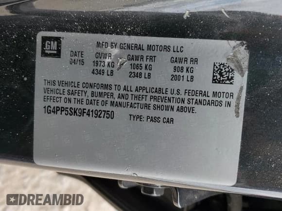 ✅ 2015 Buick Verano • VIN: 1G4PP5SK9F4192750 • Лот: 93309755. Опубликован ранее на Copart с пробегом 39 019 миль. Бесплатный доступ к архиву аукционных продаж из США и подробный отчёт об истории автомобиля на DreamBid. Изображение 12.