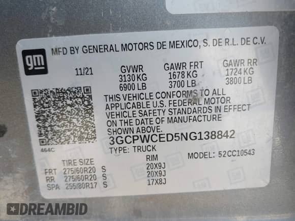 2022 Chevrolet Silverado 1500 LT z VIN 3GCPWCED5NG138842, wystawiony jako IAAI lot #41485587 z przebiegiem 74 967 mil mil oraz . Historia ofert i sprzedaży dostępna na DreamBid. Obrazek 9.