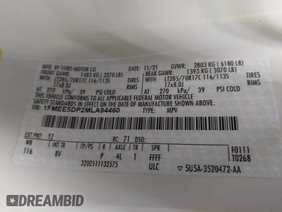 ✅ 2021 Ford Bronco • VIN: 1FMEE5DP2MLA94460 • Лот: 41615753. Опубликован ранее на IAAI с пробегом 43 808 миль. Бесплатный доступ к архиву аукционных продаж из США и подробный отчёт об истории автомобиля на DreamBid. Изображение 9.