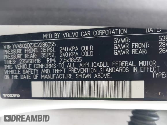 ✅ 2012 Volvo XC60 3.0L • VIN: YV4902DZ3C2286055 • Lot: 43583058. Listed on IAAI with 197,061 mi. Free auction sales archive from the USA and detailed vehicle history report at DreamBid. Image 9.