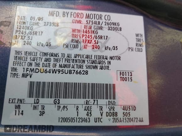 ✅ 2005 Ford Explorer Eddie Bauer • VIN: 1FMDU64W95UB76628 • Лот: 43284596. Опубликован ранее на IAAI с пробегом 168 314 миль. Бесплатный доступ к архиву аукционных продаж из США и подробный отчёт об истории автомобиля на DreamBid. Изображение 9.