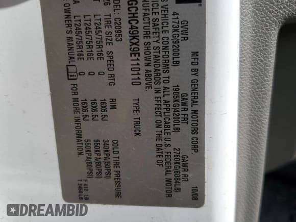 ✅ 2009 Chevrolet Silverado 2500HD Work Truck • VIN: 1GCHC49KX9E110110 • Лот: 66218465. Опубликован ранее на Copart с пробегом 192 801 миль. Бесплатный доступ к архиву аукционных продаж из США и подробный отчёт об истории автомобиля на DreamBid. Изображение 12.