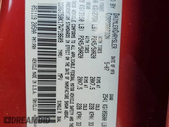 2007 Dodge Nitro SLT с VIN 1D8GT58K17W718609, выставлен на аукционе Copart как лот 72635154 с пробегом 261 696 миль миль и Списание • Salvage title. История ставок и продаж доступна на DreamBid. Изображение 14.