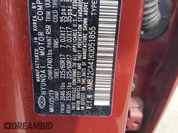 2019 Hyundai Tucson SE with VIN KM8J2CA41KU051855, listed as a Copart auction lot 81731765 with 79,122 mi miles and Salvage title. Bid and sale history available at DreamBid. Image 12.