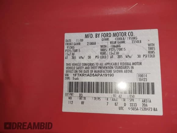 ✅ 2010 Ford Ranger XL • VIN: 1FTKR1AD5APA19190 • Lot: 42462350. Listed on IAAI with 136,866 mi. Free auction sales archive from the USA and detailed vehicle history report at DreamBid. Image 9.