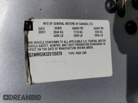 2002 Chevrolet Impala LS с VIN 2G1WH55K329155878, выставлен на аукционе Copart как лот 77120614 с пробегом Не указан миль и Списание • Salvage title. История ставок и продаж доступна на DreamBid. Изображение 12.