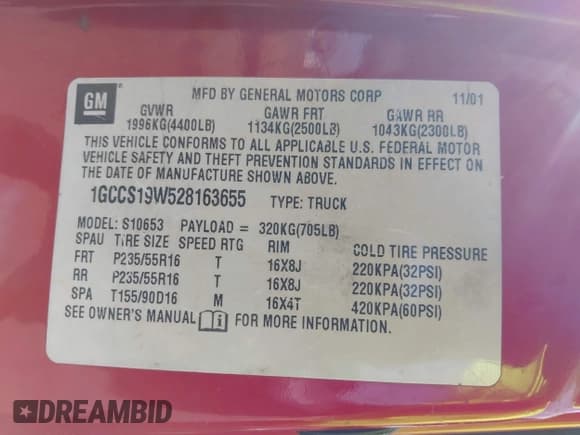 ✅ 2002 Chevrolet S-10 • VIN: 1GCCS19W528163655 • Лот: 39418531. Опубликован ранее на IAAI с пробегом 268 397 миль. Бесплатный доступ к архиву аукционных продаж из США и подробный отчёт об истории автомобиля на DreamBid. Изображение 9.