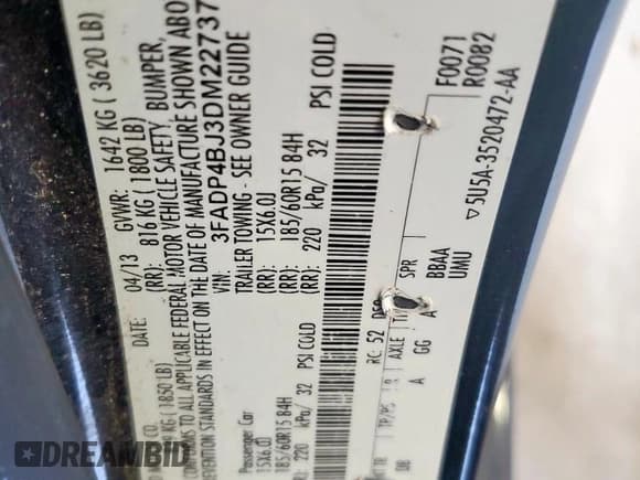 ✅ 2013 Ford Fiesta SE • VIN: 3FADP4BJ3DM227377 • Лот: 83755525. Опубликован ранее на Copart с пробегом 94 226 миль. Бесплатный доступ к архиву аукционных продаж из США и подробный отчёт об истории автомобиля на DreamBid. Изображение 12.