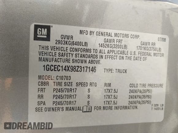 ✅ 2008 Chevrolet Silverado 1500 Work Truck • VIN: 1GCEC14X98Z317146 • Lot: 43074348. Listed on IAAI with 131,976 mi. Free auction sales archive from the USA and detailed vehicle history report at DreamBid. Image 9.