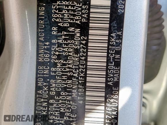 ✅ 2014 Toyota Camry SE • VIN: 4T1BF1FK2EU422742 • Лот: 91895485. Опубликован ранее на Copart с пробегом 101 806 миль. Бесплатный доступ к архиву аукционных продаж из США и подробный отчёт об истории автомобиля на DreamBid. Изображение 13.